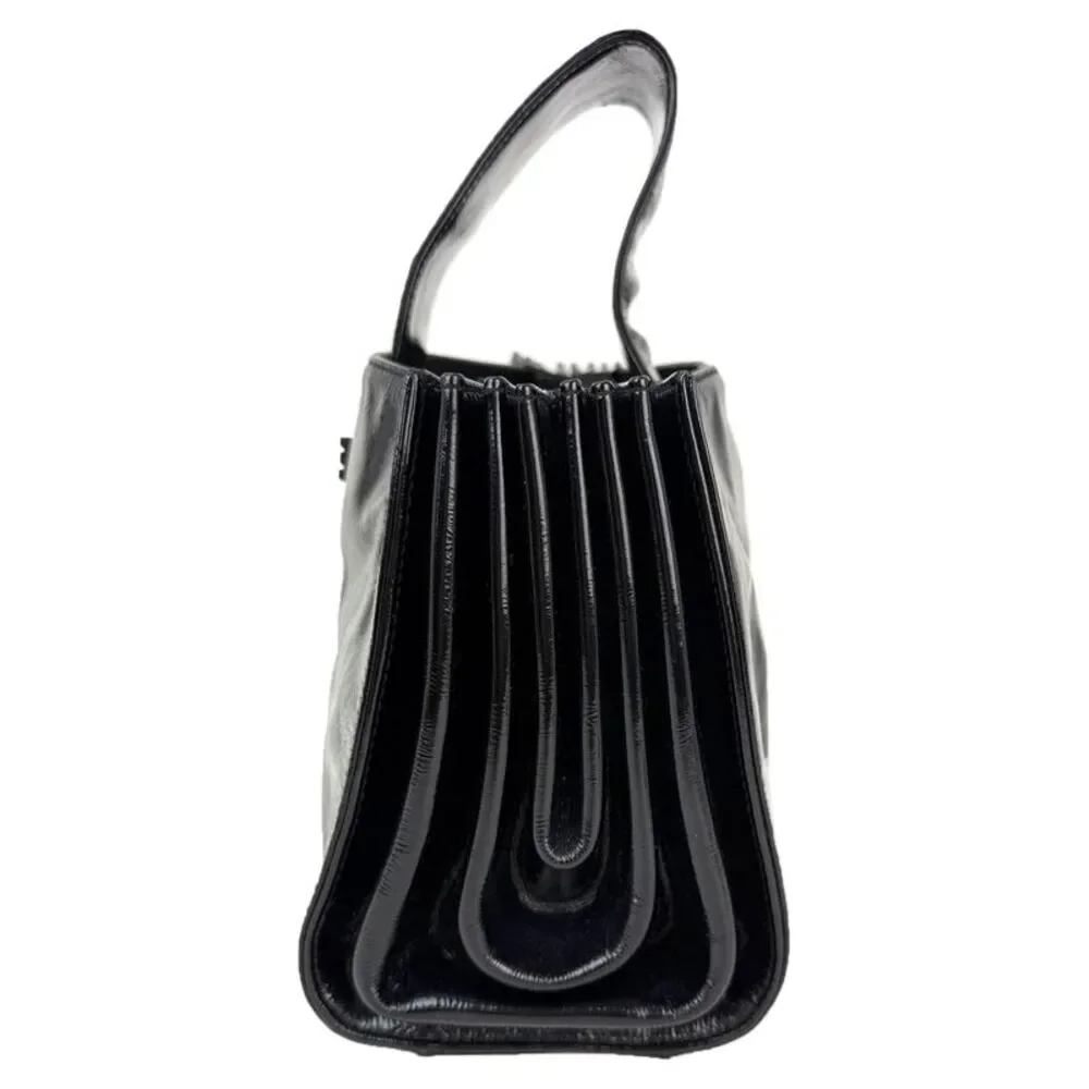 Chanel Patent Mademoiselle lock Convertible Wrist Clutch Black Bag
